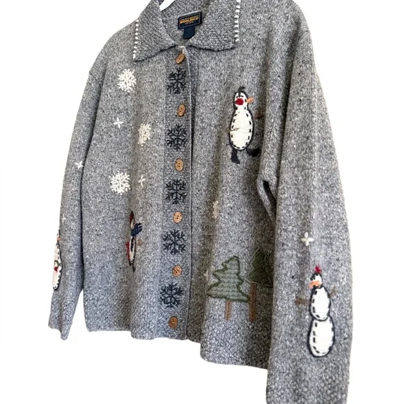 WOOLRICH Vintage Cottagecore Grannycore Snowflake Snowman Christmas Sweater XL - Picture 4 of 10